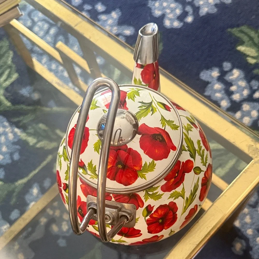 Elegant Floral Teapot with Red Poppy Pattern